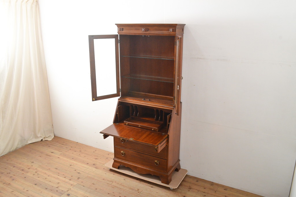 中古　美品　DREXEL HERITAGE(ドレクセルヘリテイジ)　意外とレア!　マホガニー材製ビューローブックケース(デスク、机、本棚、本箱、収納棚、在宅用、在宅ワーク)(R-056908)