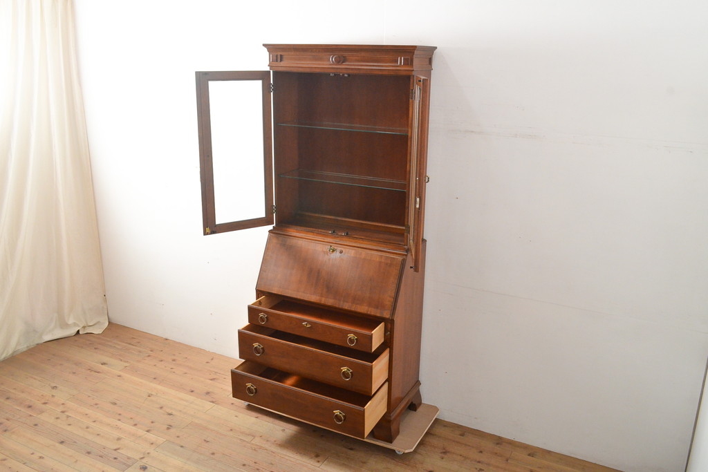 中古　美品　DREXEL HERITAGE(ドレクセルヘリテイジ)　意外とレア!　マホガニー材製ビューローブックケース(デスク、机、本棚、本箱、収納棚、在宅用、在宅ワーク)(R-056908)