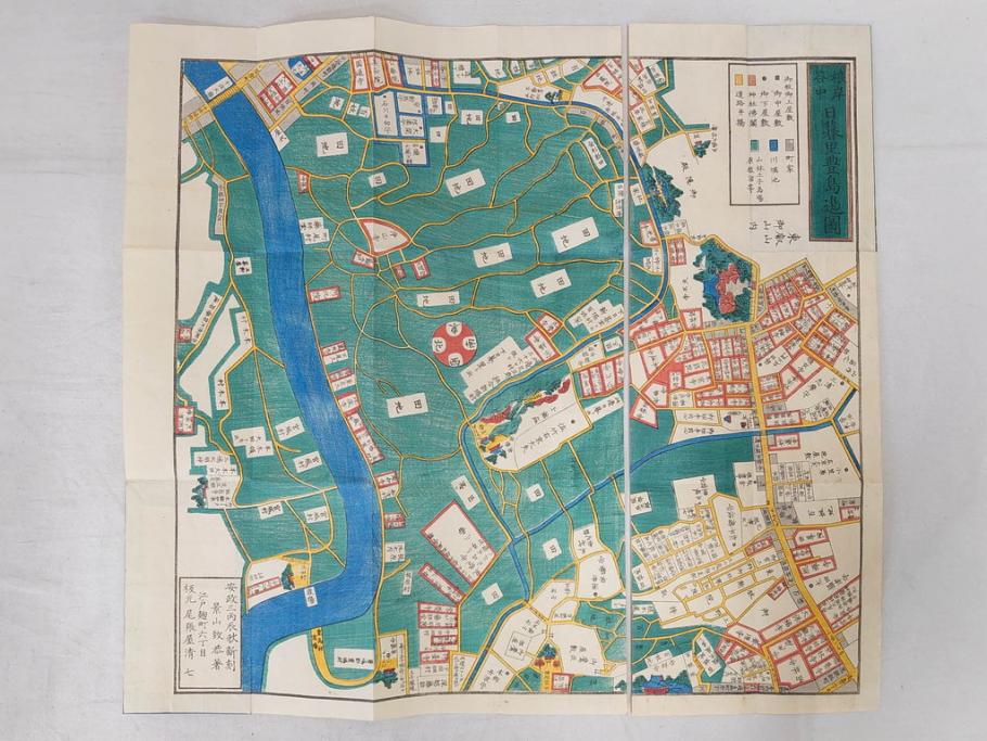 嘉永　木版画　尾張屋清七版　青山　麻布　目黒　巣鴨　日本橋　赤坂　浅草など　江戸切絵図27冊セット(古地図、和本、古書、木箱付き)(R-074880)