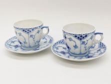 ドイツ　マイセン　Meissen　ブルーオーキッド　華麗な蘭の美しさに魅了されるティーカップ&ソーサー2客セット(蘭の花、洋食器、C&S)(R-061757)