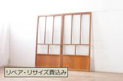 アンティーク建具　ノスタルジックな雰囲気漂うガラス戸2枚セット(引き戸)(R-073569)