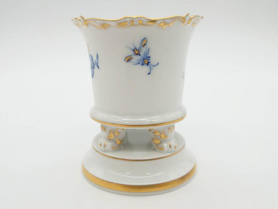 ドイツ　マイセン　Meissen　金彩　ブルーフラワー　青い花と昆虫　藍色の濃淡で表現されたデザインが素敵なベース&小物入れ(花瓶、ミニベース、花入れ、蓋物、ボンボニエール、キャンディーポット)(R-074977)