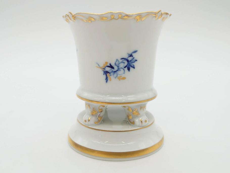 ドイツ　マイセン　Meissen　金彩　ブルーフラワー　青い花と昆虫　藍色の濃淡で表現されたデザインが素敵なベース&小物入れ(花瓶、ミニベース、花入れ、蓋物、ボンボニエール、キャンディーポット)(R-074977)