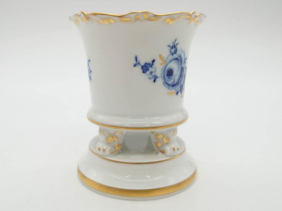 ドイツ　マイセン　Meissen　金彩　ブルーフラワー　青い花と昆虫　藍色の濃淡で表現されたデザインが素敵なベース&小物入れ(花瓶、ミニベース、花入れ、蓋物、ボンボニエール、キャンディーポット)(R-074977)