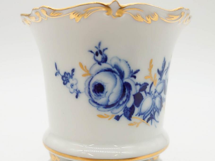 ドイツ　マイセン　Meissen　金彩　ブルーフラワー　青い花と昆虫　藍色の濃淡で表現されたデザインが素敵なベース&小物入れ(花瓶、ミニベース、花入れ、蓋物、ボンボニエール、キャンディーポット)(R-074977)