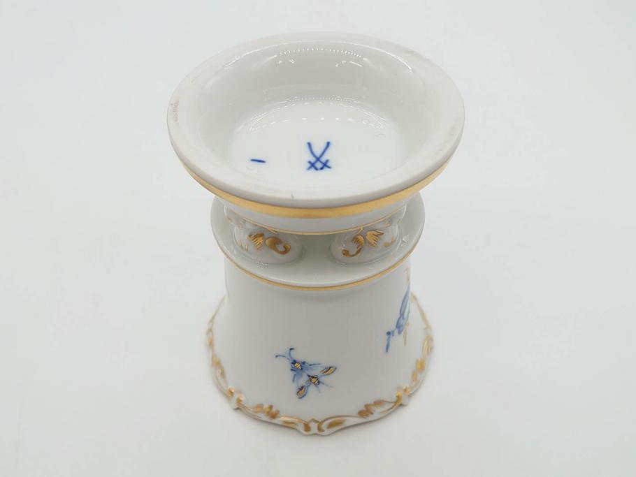 ドイツ　マイセン　Meissen　金彩　ブルーフラワー　青い花と昆虫　藍色の濃淡で表現されたデザインが素敵なベース&小物入れ(花瓶、ミニベース、花入れ、蓋物、ボンボニエール、キャンディーポット)(R-074977)