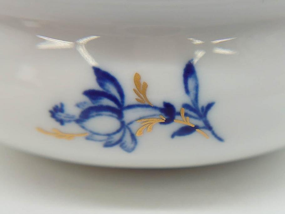 ドイツ　マイセン　Meissen　金彩　ブルーフラワー　青い花と昆虫　藍色の濃淡で表現されたデザインが素敵なベース&小物入れ(花瓶、ミニベース、花入れ、蓋物、ボンボニエール、キャンディーポット)(R-074977)