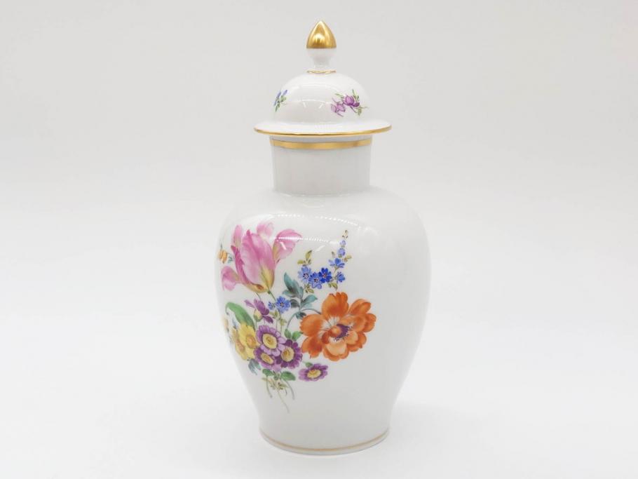ドイツ　マイセン　Meissen　ベーシックフラワー　五つ花　蓋付　約22cm　鮮やかな花達が空間に華やぎをもたらすフラワーベース(花瓶、花入れ、飾り壺、壷、花器)(R-074978)