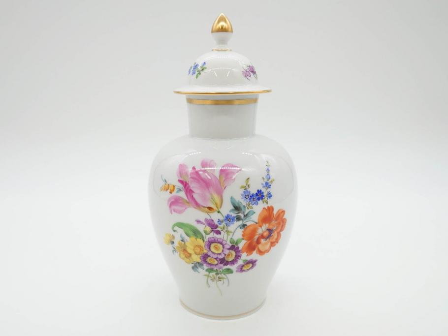 ドイツ　マイセン　Meissen　ベーシックフラワー　五つ花　蓋付　約22cm　鮮やかな花達が空間に華やぎをもたらすフラワーベース(花瓶、花入れ、飾り壺、壷、花器)(R-074978)