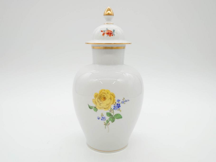 ドイツ　マイセン　Meissen　ベーシックフラワー　五つ花　蓋付　約22cm　鮮やかな花達が空間に華やぎをもたらすフラワーベース(花瓶、花入れ、飾り壺、壷、花器)(R-074978)