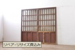 アンティーク建具　経年を感じさせる木味が魅力の板戸窓2枚セット(引き戸)(R-069637)