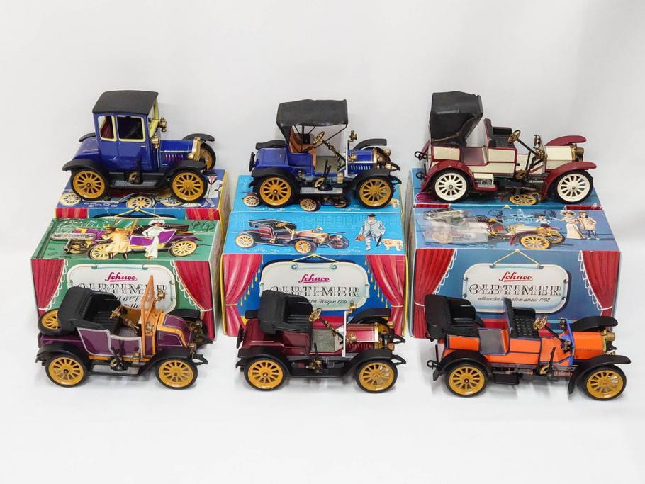 Schuco(シュコー)　OLD TIMER　Ford COUPET 1917 Renault 6cv/1911(1227、1230、1229、1228、ゼンマイ)　Mercedes SIMPLEX 32PS/1902 Opel DOKTORWAGEN 4/8PS 1909 おもちゃ6点セット(フォード、ルノー、メルセデス、オペル、オールドタイマー、玩具、車、外箱付き)(R-080763)