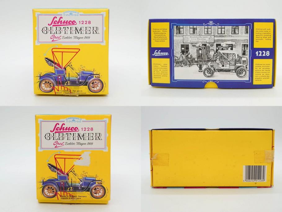 Schuco(シュコー)　OLD TIMER　Ford COUPET 1917 Renault 6cv/1911(1227、1230、1229、1228、ゼンマイ)　Mercedes SIMPLEX 32PS/1902 Opel DOKTORWAGEN 4/8PS 1909 おもちゃ6点セット(フォード、ルノー、メルセデス、オペル、オールドタイマー、玩具、車、外箱付き)(R-080763)