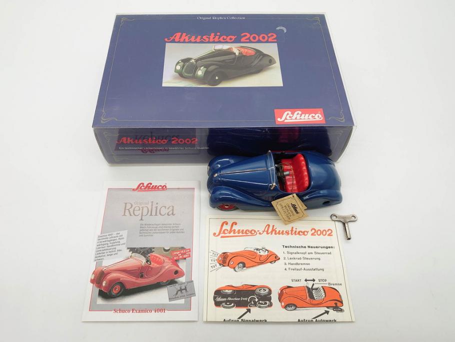 Schuco(シュコー)　Akustico 2002/Examico 4001(4011)/BMW 327 coupe 1/18/Studio IV Bugatti　おもちゃ4点セット(Edition、Classic、ブガッティ、クーペ、エグザミコ、ゼンマイ、ブリキ、玩具、車、外箱付き)(R-080764)