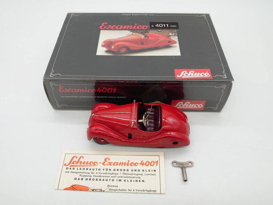 Schuco(シュコー)　Akustico 2002/Examico 4001(4011)/BMW 327 coupe 1/18/Studio IV Bugatti　おもちゃ4点セット(Edition、Classic、ブガッティ、クーペ、エグザミコ、ゼンマイ、ブリキ、玩具、車、外箱付き)(R-080764)