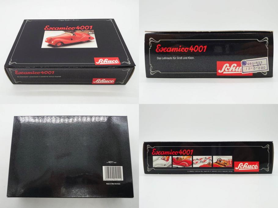 Schuco(シュコー)　Akustico 2002/Examico 4001(4011)/BMW 327 coupe 1/18/Studio IV Bugatti　おもちゃ4点セット(Edition、Classic、ブガッティ、クーペ、エグザミコ、ゼンマイ、ブリキ、玩具、車、外箱付き)(R-080764)