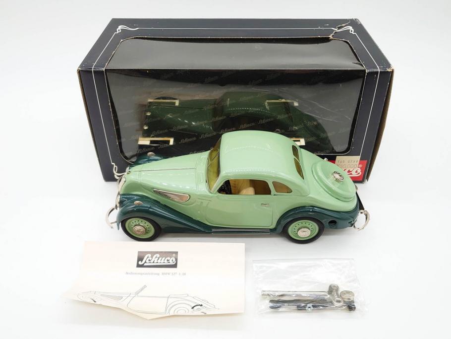 Schuco(シュコー)　Akustico 2002/Examico 4001(4011)/BMW 327 coupe 1/18/Studio IV Bugatti　おもちゃ4点セット(Edition、Classic、ブガッティ、クーペ、エグザミコ、ゼンマイ、ブリキ、玩具、車、外箱付き)(R-080764)