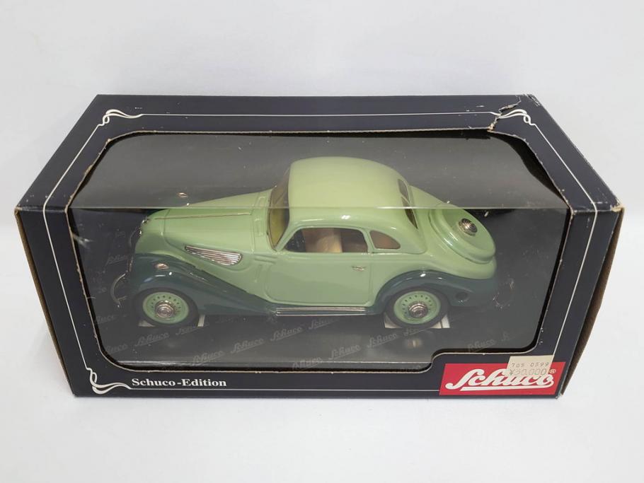 Schuco(シュコー)　Akustico 2002/Examico 4001(4011)/BMW 327 coupe 1/18/Studio IV Bugatti　おもちゃ4点セット(Edition、Classic、ブガッティ、クーペ、エグザミコ、ゼンマイ、ブリキ、玩具、車、外箱付き)(R-080764)