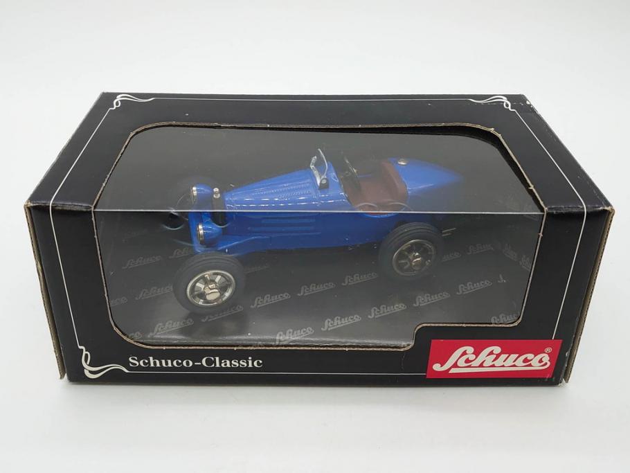 Schuco(シュコー)　Akustico 2002/Examico 4001(4011)/BMW 327 coupe 1/18/Studio IV Bugatti　おもちゃ4点セット(Edition、Classic、ブガッティ、クーペ、エグザミコ、ゼンマイ、ブリキ、玩具、車、外箱付き)(R-080764)