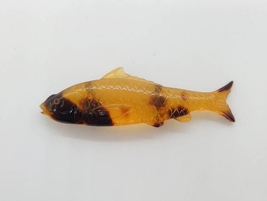 アンティーク　時代物　べっ甲(鼈甲)　美しい艶が魅力の帯留4点セット(魚、鯉、花、帯留め、着物道具、和装小物、アクセサリー、共箱付き)(R-081007)