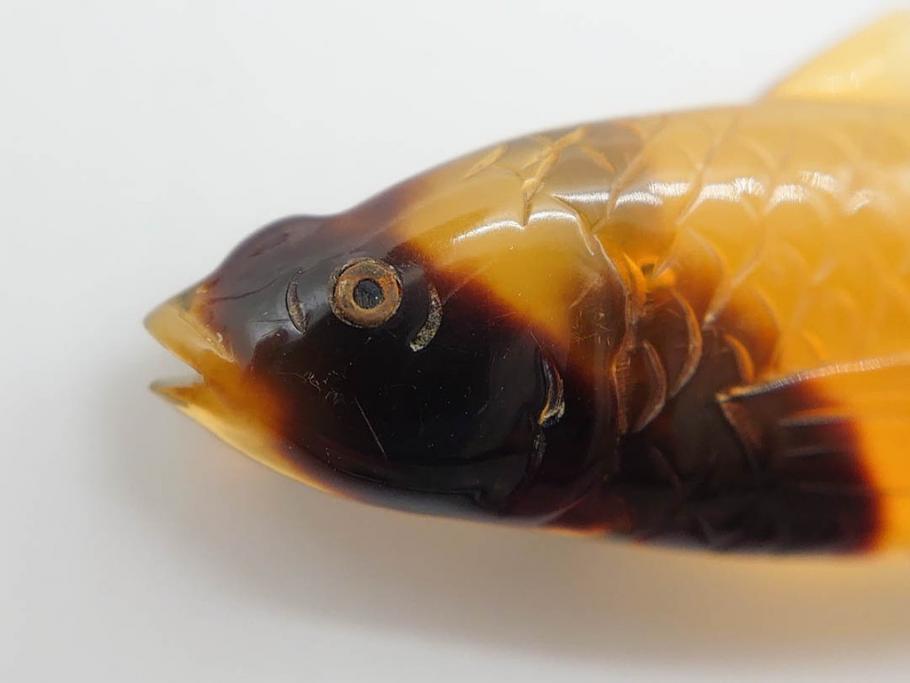 アンティーク　時代物　べっ甲(鼈甲)　美しい艶が魅力の帯留4点セット(魚、鯉、花、帯留め、着物道具、和装小物、アクセサリー、共箱付き)(R-081007)