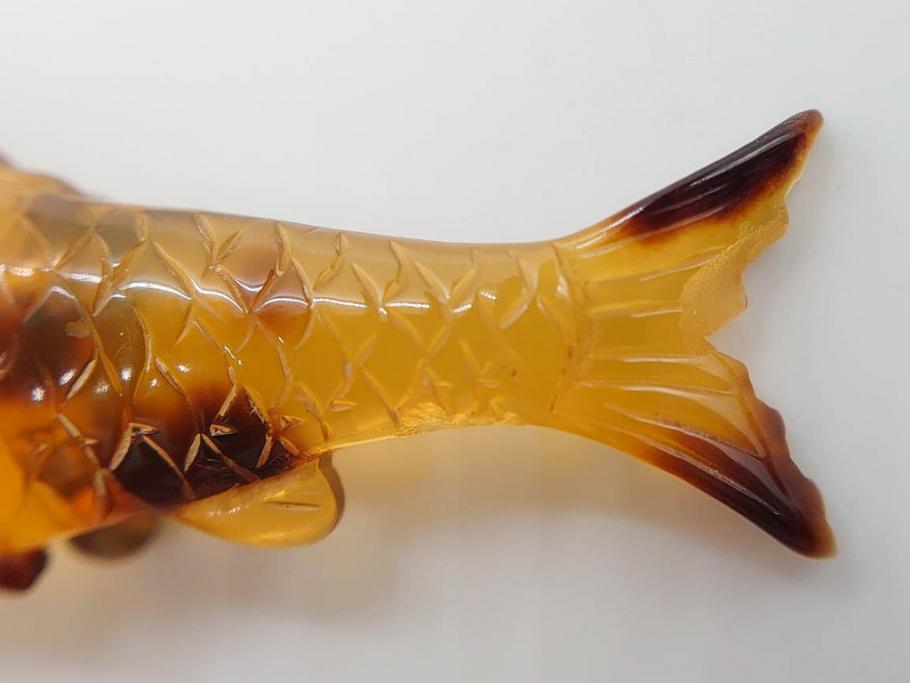 アンティーク　時代物　べっ甲(鼈甲)　美しい艶が魅力の帯留4点セット(魚、鯉、花、帯留め、着物道具、和装小物、アクセサリー、共箱付き)(R-081007)