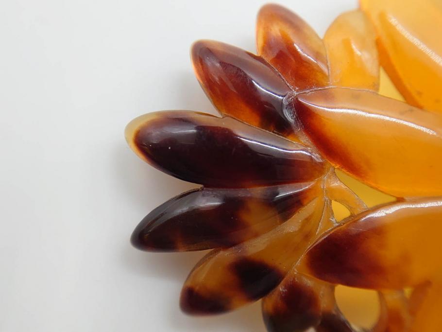 アンティーク　時代物　べっ甲(鼈甲)　美しい艶が魅力の帯留4点セット(魚、鯉、花、帯留め、着物道具、和装小物、アクセサリー、共箱付き)(R-081007)