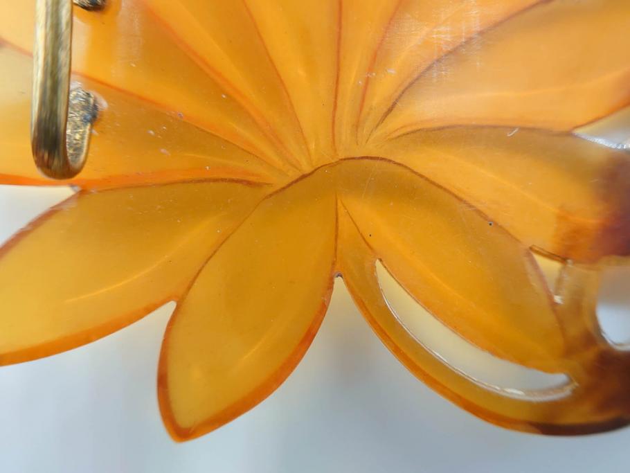 アンティーク　時代物　べっ甲(鼈甲)　美しい艶が魅力の帯留4点セット(魚、鯉、花、帯留め、着物道具、和装小物、アクセサリー、共箱付き)(R-081007)