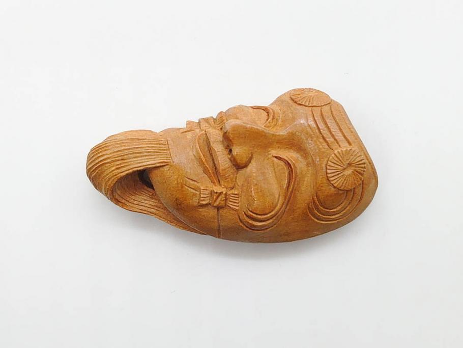 木製　本つげ細工　細かな彫りが見事な帯留6点セット(在銘作家物、介山、鯉、魚、翁面、帆船、花、月?、着物道具、和装小物、アクセサリー、帯締め、帯留め)(R-081010)