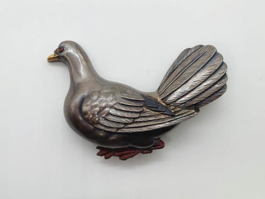 アンティーク　時代物　金工　彫金　気品を感じる帯留7点セット(在銘作家物、弘光、ハト、鳩、ツル、鶴、花、波に千鳥、観世水、帯留め、着物道具、和装小物、アクセサリー、ケース付き)(R-081012)