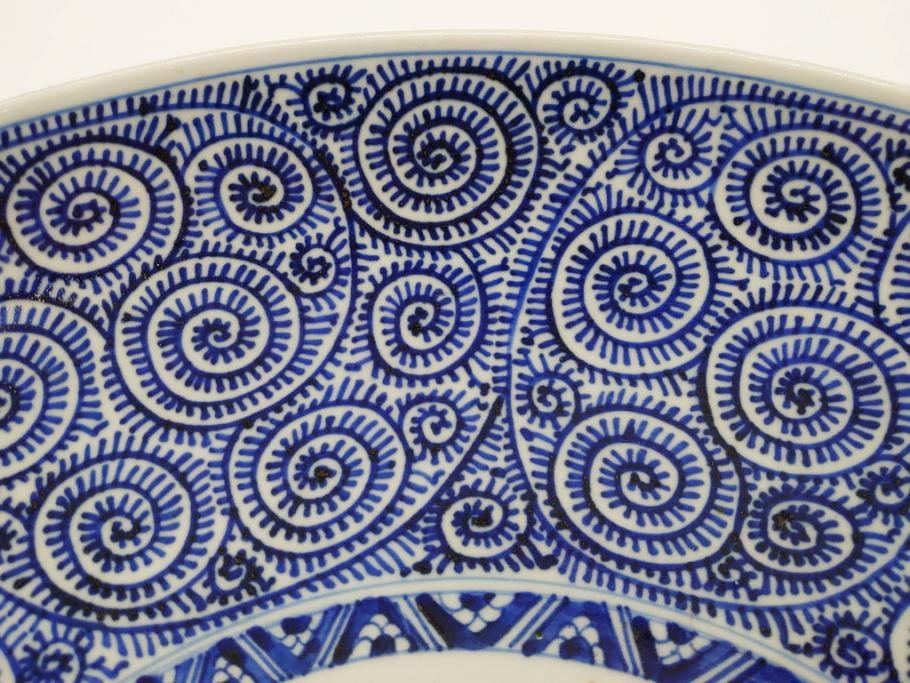 古伊万里 染付 江戸期 成化年製 蛸唐草文 松竹梅図 大皿 約45cm アンティーク fah 7S092