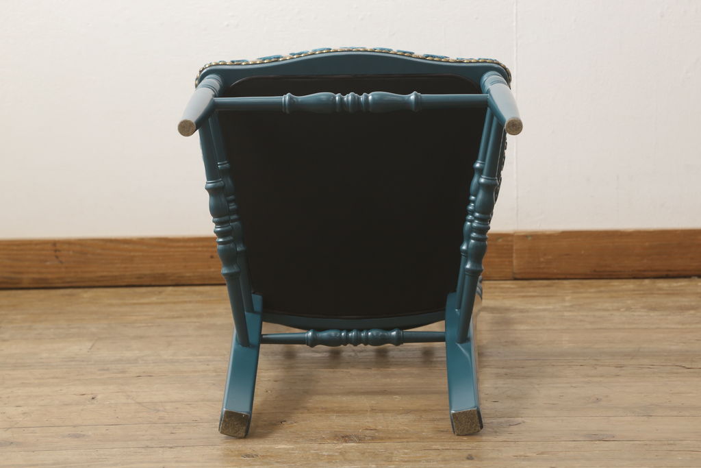中古　超美品　グッチ(GUCCI)　GGジャカード　ビー(ハチ)&スター　ブルーカラーが空間のアクセントになるウッドチェア(椅子、イス)(定価約27万5千円)(R-060943)