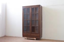 ヴィンテージ家具　和製ビンテージ　チーク材　北欧スタイルにおすすめのシンプルなキャビネット(ガラス戸棚、収納棚、本箱)(R-046893)