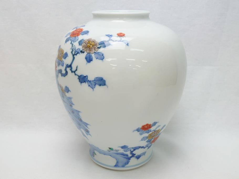 酒井田柿右衛門　花鳥文　孔雀　牡丹　花瓶(花器、花入れ、フラワーベース)(R-062689)