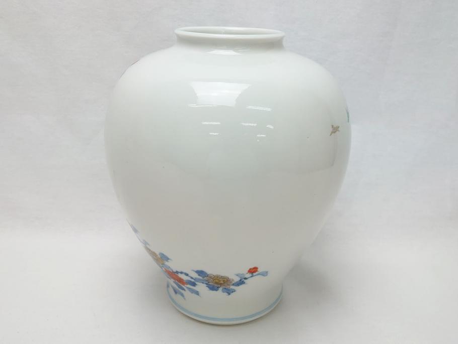 酒井田柿右衛門　花鳥文　孔雀　牡丹　花瓶(花器、花入れ、フラワーベース)(R-062689)