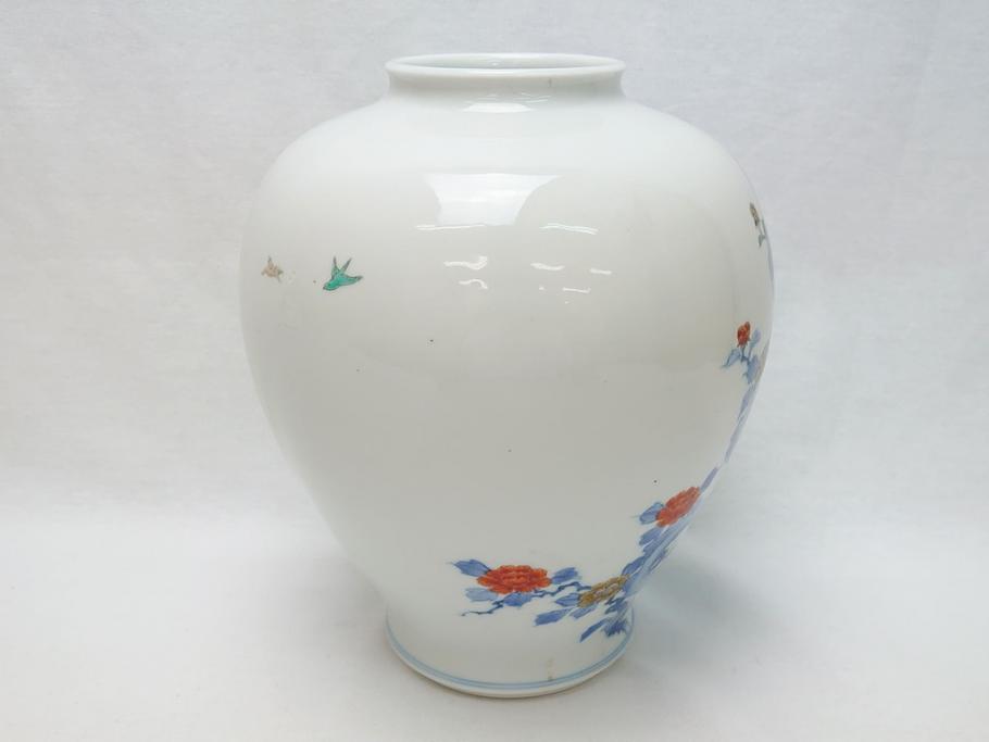 酒井田柿右衛門　花鳥文　孔雀　牡丹　花瓶(花器、花入れ、フラワーベース)(R-062689)