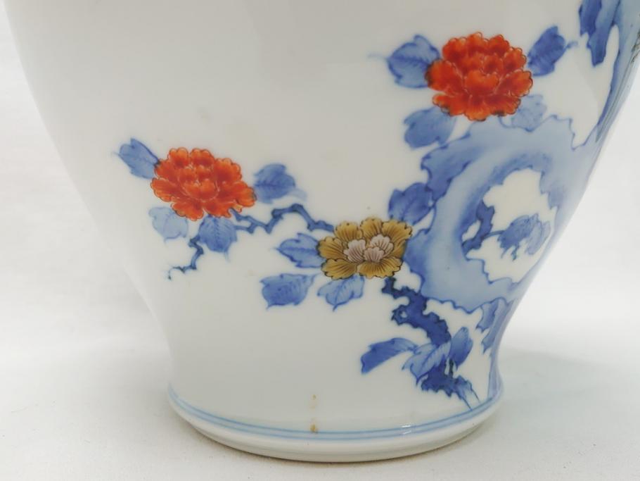 酒井田柿右衛門　花鳥文　孔雀　牡丹　花瓶(花器、花入れ、フラワーベース)(R-062689)