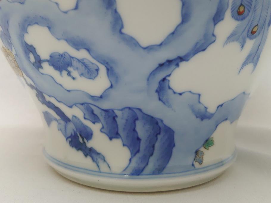酒井田柿右衛門　花鳥文　孔雀　牡丹　花瓶(花器、花入れ、フラワーベース)(R-062689)
