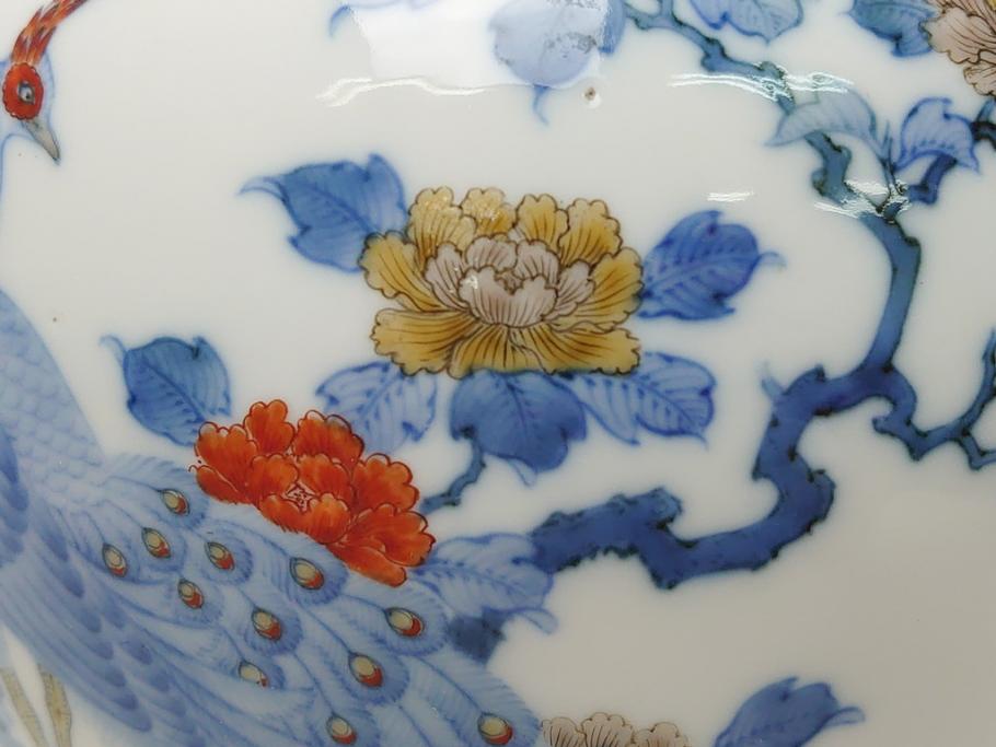 酒井田柿右衛門　花鳥文　孔雀　牡丹　花瓶(花器、花入れ、フラワーベース)(R-062689)