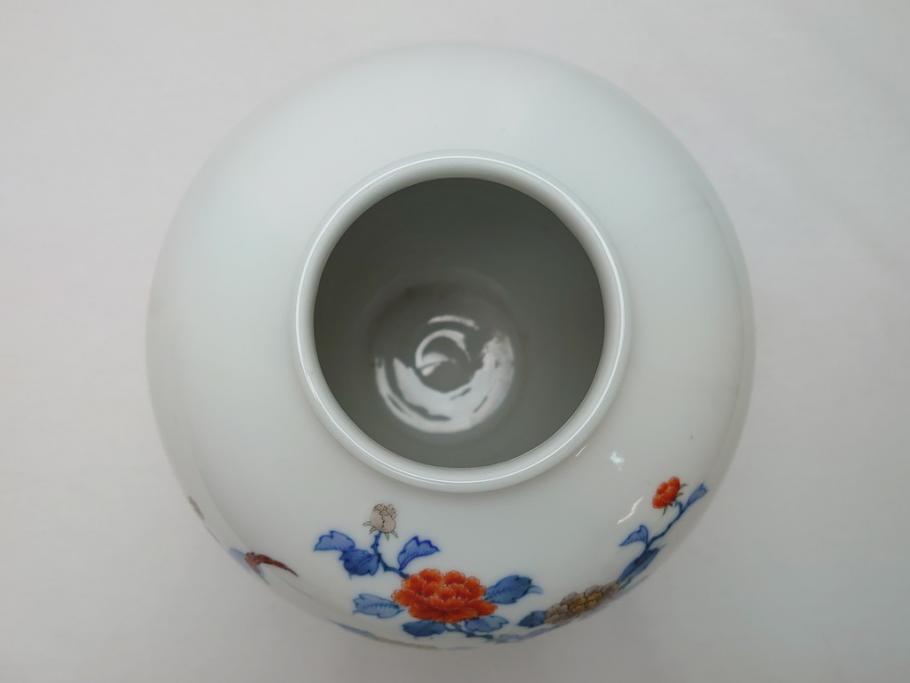 酒井田柿右衛門　花鳥文　孔雀　牡丹　花瓶(花器、花入れ、フラワーベース)(R-062689)