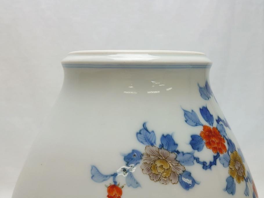 酒井田柿右衛門　花鳥文　孔雀　牡丹　花瓶(花器、花入れ、フラワーベース)(R-062689)