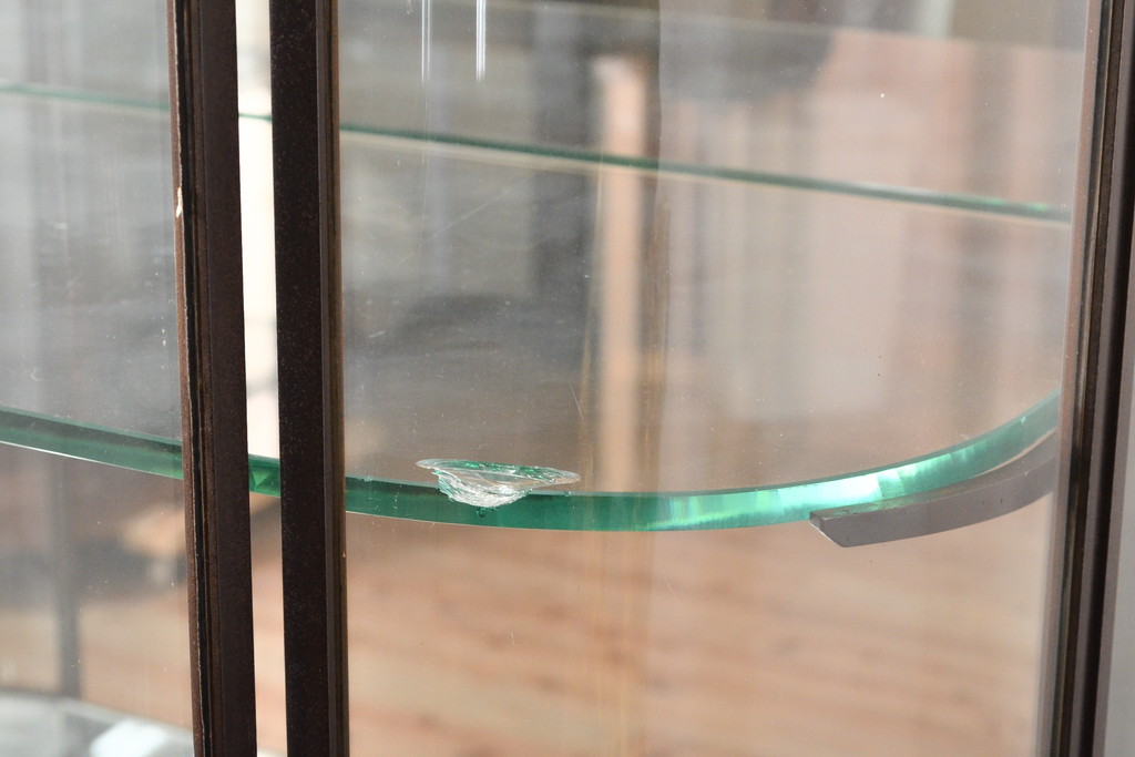 フランスアンティーク　激レアデザイン!　大人気のRガラスと真鍮枠が使われた縦型ガラスケース(ショーケース、収納棚、飾り棚、キャビネット、曲げガラス)(R-057052)