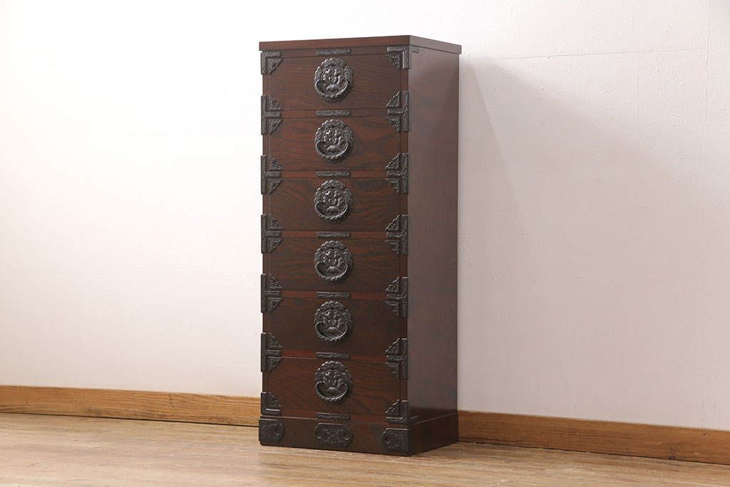 中古　極美品　岩谷堂箪笥　人気!スリムで取り入れやすい縦型チェスト(立長箪笥、引き出し、ハイチェスト、サイドチェスト)(R-050837)