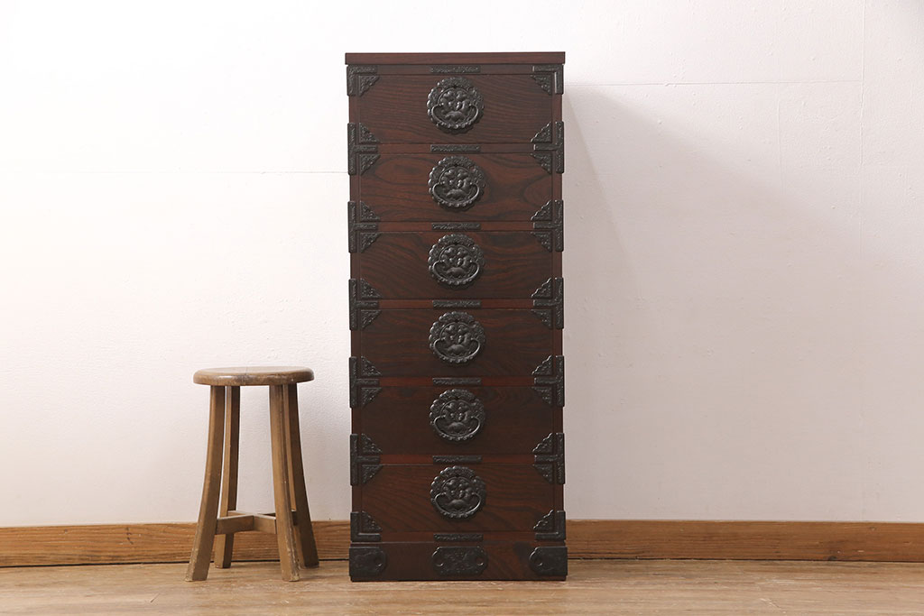 中古　極美品　岩谷堂箪笥　人気!スリムで取り入れやすい縦型チェスト(立長箪笥、引き出し、ハイチェスト、サイドチェスト)(R-050837)