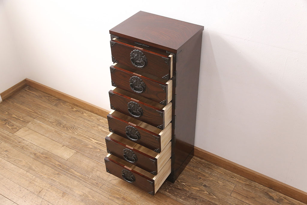 中古　極美品　岩谷堂箪笥　人気!スリムで取り入れやすい縦型チェスト(立長箪笥、引き出し、ハイチェスト、サイドチェスト)(R-050837)