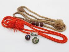 アンティーク　時代物　さりげない美しさのある帯留4点セット(金魚、龍、竜、花、帯留め、帯締め、着物道具、和装小物、アクセサリー)(R-081014)