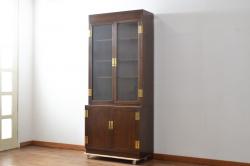 中古　美品　総漆塗り　三方欅(ケヤキ)材　無垢　国産工芸家具　美しい木目と上質なつくりが目を引く飾り棚(定価推定150万円)(茶棚、違い棚、戸棚)(R-058791)