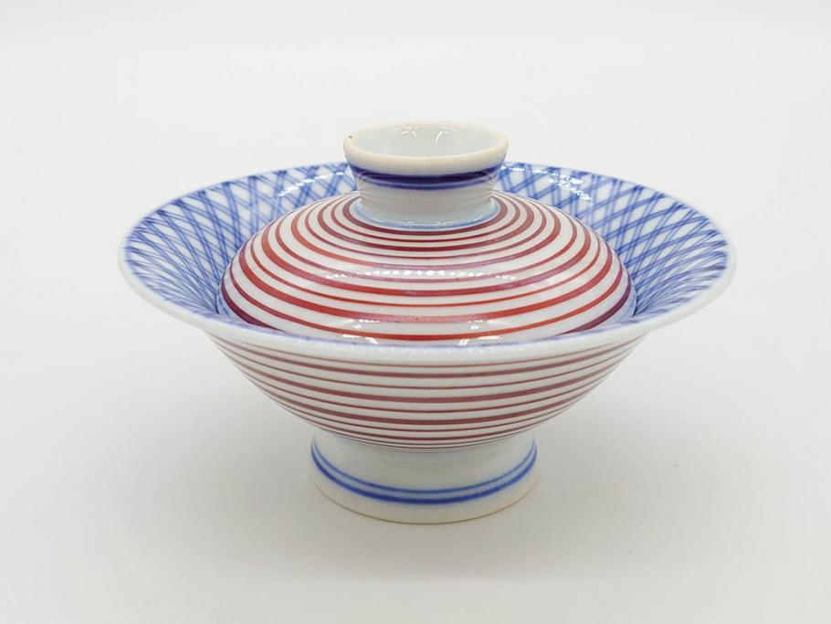 酒井田柿右衛門　肥前国南川原　染錦　二重渦福　丸形　約10cm　3.1寸　匠の技が光る珍味入5客セット(蓋付き器、裏印、小物入れ、香合、蓋物、菓子鉢、茶壷、共箱付き、和食器、陶器、三寸一分)(R-081209)