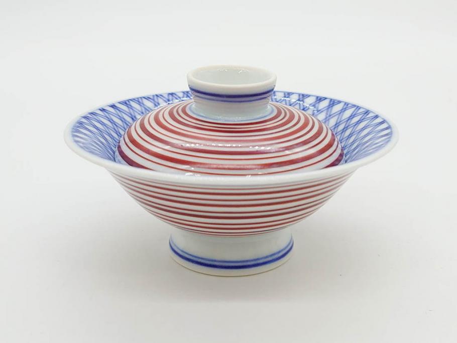 酒井田柿右衛門　肥前国南川原　染錦　二重渦福　丸形　約10cm　3.1寸　匠の技が光る珍味入5客セット(蓋付き器、裏印、小物入れ、香合、蓋物、菓子鉢、茶壷、共箱付き、和食器、陶器、三寸一分)(R-081209)
