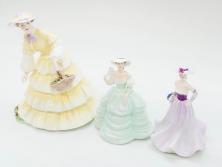 イギリス　COALPORT(コールポート)　淡い彩色が美しいフィギュリン3点セット(Loretta、Carla、Ladies of Fashion Strawberry Fayre、女性、貴婦人、置物、ディスプレイ、英国)(R-081210)